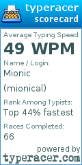 Scorecard for user mionical