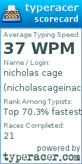 Scorecard for user nicholascageinacage