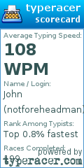 Scorecard for user notforeheadman