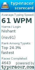 Scorecard for user nsv91