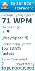 Scorecard for user okaytypergirl