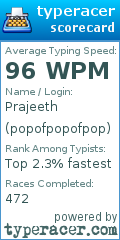 Scorecard for user popofpopofpop
