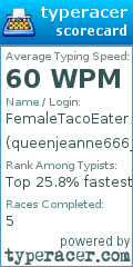Scorecard for user queenjeanne666_