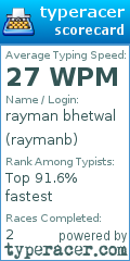 Scorecard for user raymanb
