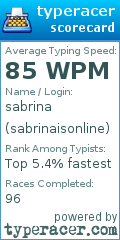 Scorecard for user sabrinaisonline