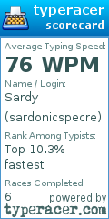 Scorecard for user sardonicspecre