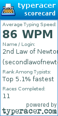 Scorecard for user secondlawofnewton