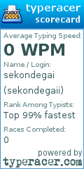Scorecard for user sekondegaii