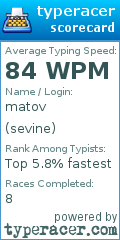 Scorecard for user sevine