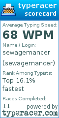 Scorecard for user sewagemancer