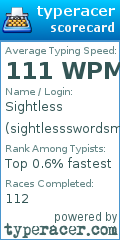 Scorecard for user sightlessswordsman