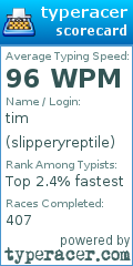 Scorecard for user slipperyreptile