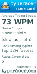 Scorecard for user slow_as_sloth