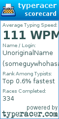 Scorecard for user someguywhohasanunoriginalname