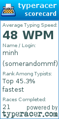 Scorecard for user somerandommf