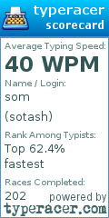 Scorecard for user sotash