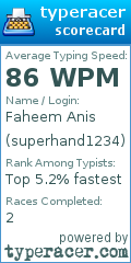 Scorecard for user superhand1234