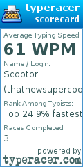 Scorecard for user thatnewsupercoolguy
