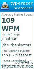 Scorecard for user the_thaninator