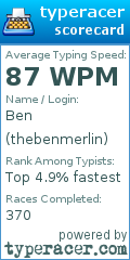 Scorecard for user thebenmerlin