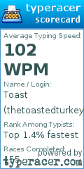 Scorecard for user thetoastedturkey