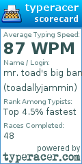 Scorecard for user toadallyjammin