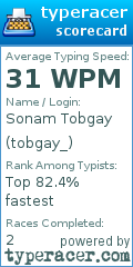 Scorecard for user tobgay_