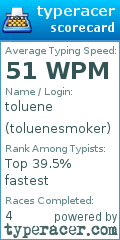 Scorecard for user toluenesmoker
