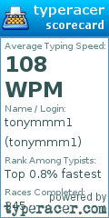 Scorecard for user tonymmm1