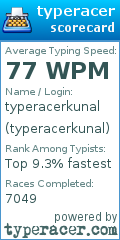 Scorecard for user typeracerkunal