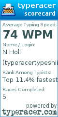 Scorecard for user typeracertypeshii