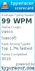 Scorecard for user vascof