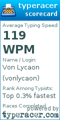 Scorecard for user vonlycaon