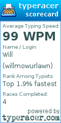 Scorecard for user willmowurlawn