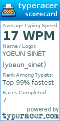 Scorecard for user yoeun_sinet