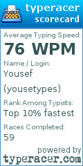 Scorecard for user yousetypes