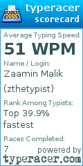 Scorecard for user zthetypist